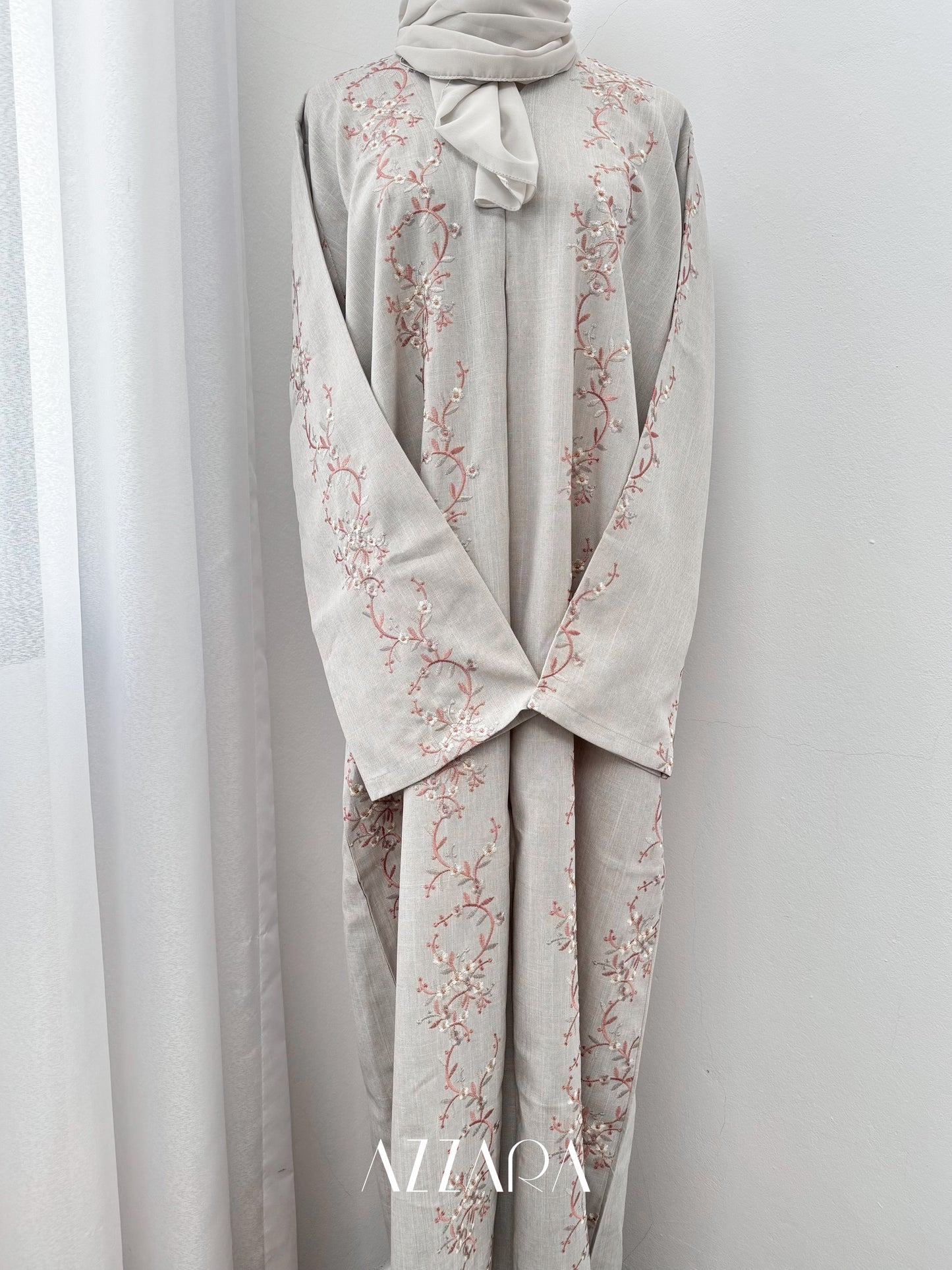 (G024) Syawal Abaya - Full Embroid Grey