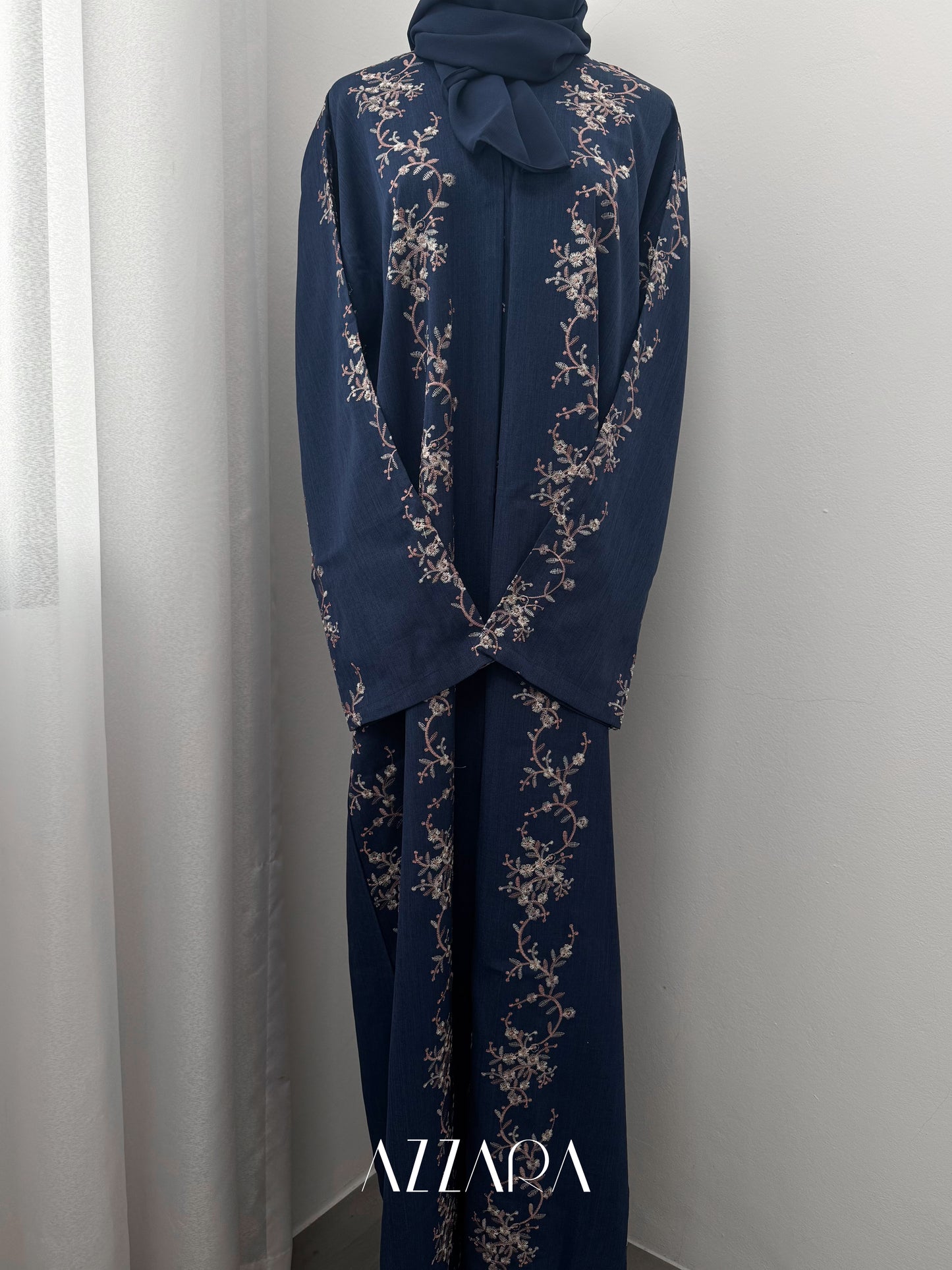 (G025) Syawal Abaya - Full Embroid Navy Blue