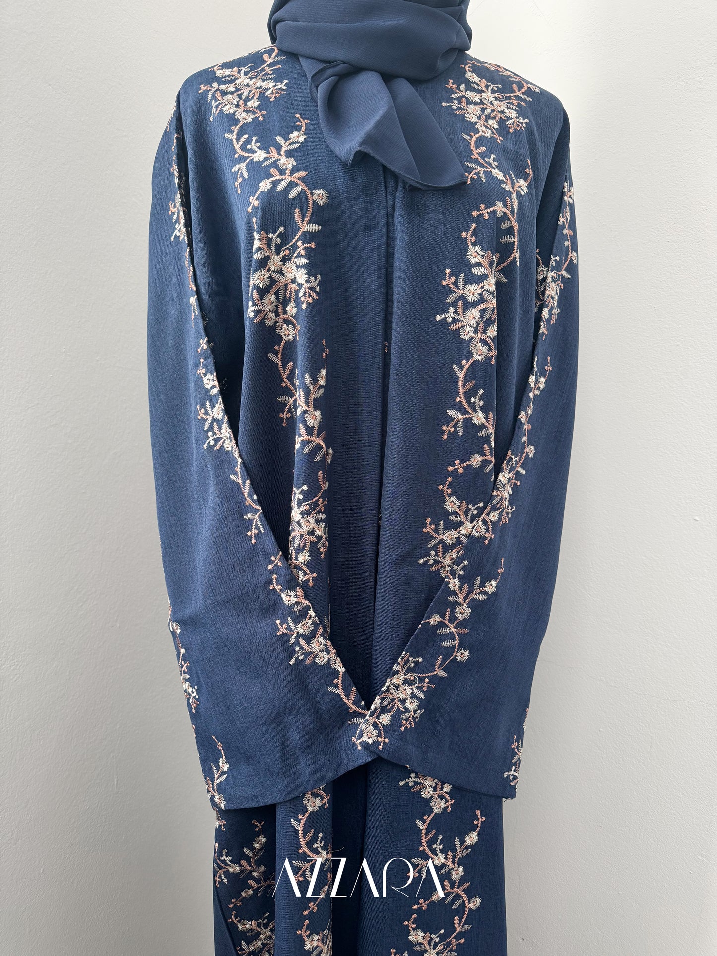 (G025) Syawal Abaya - Full Embroid Navy Blue