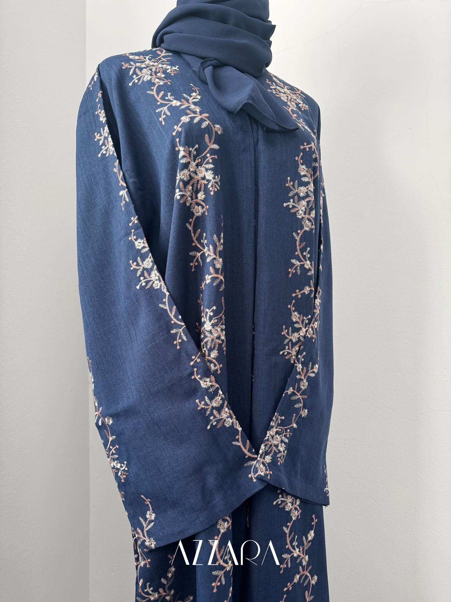 (G025) Syawal Abaya - Full Embroid Navy Blue