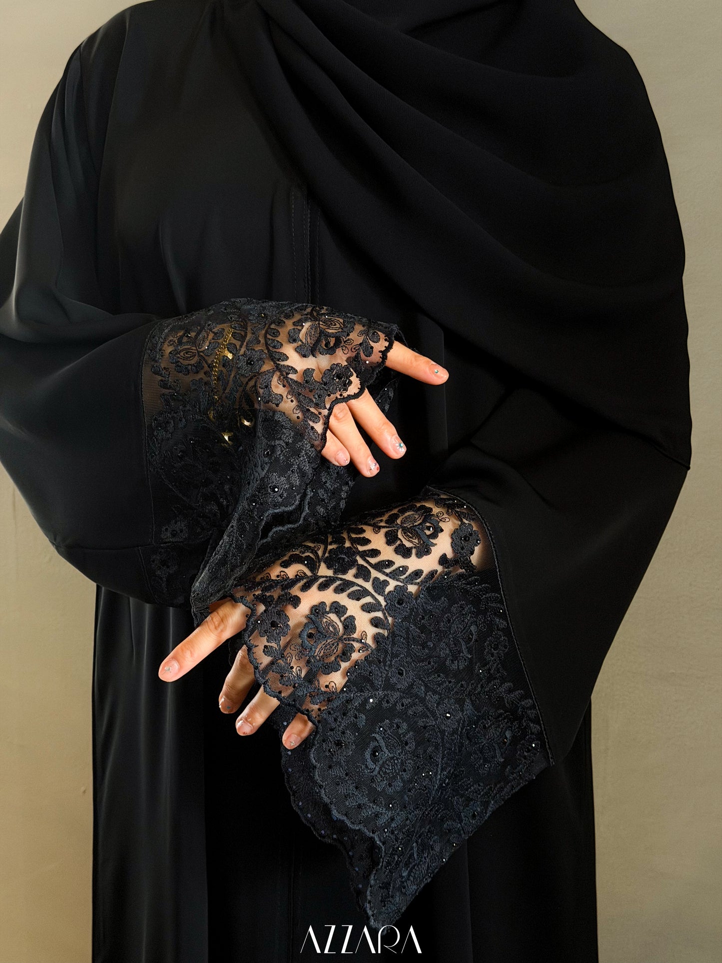 (L019) - Mardin Swarovski Lace in Black