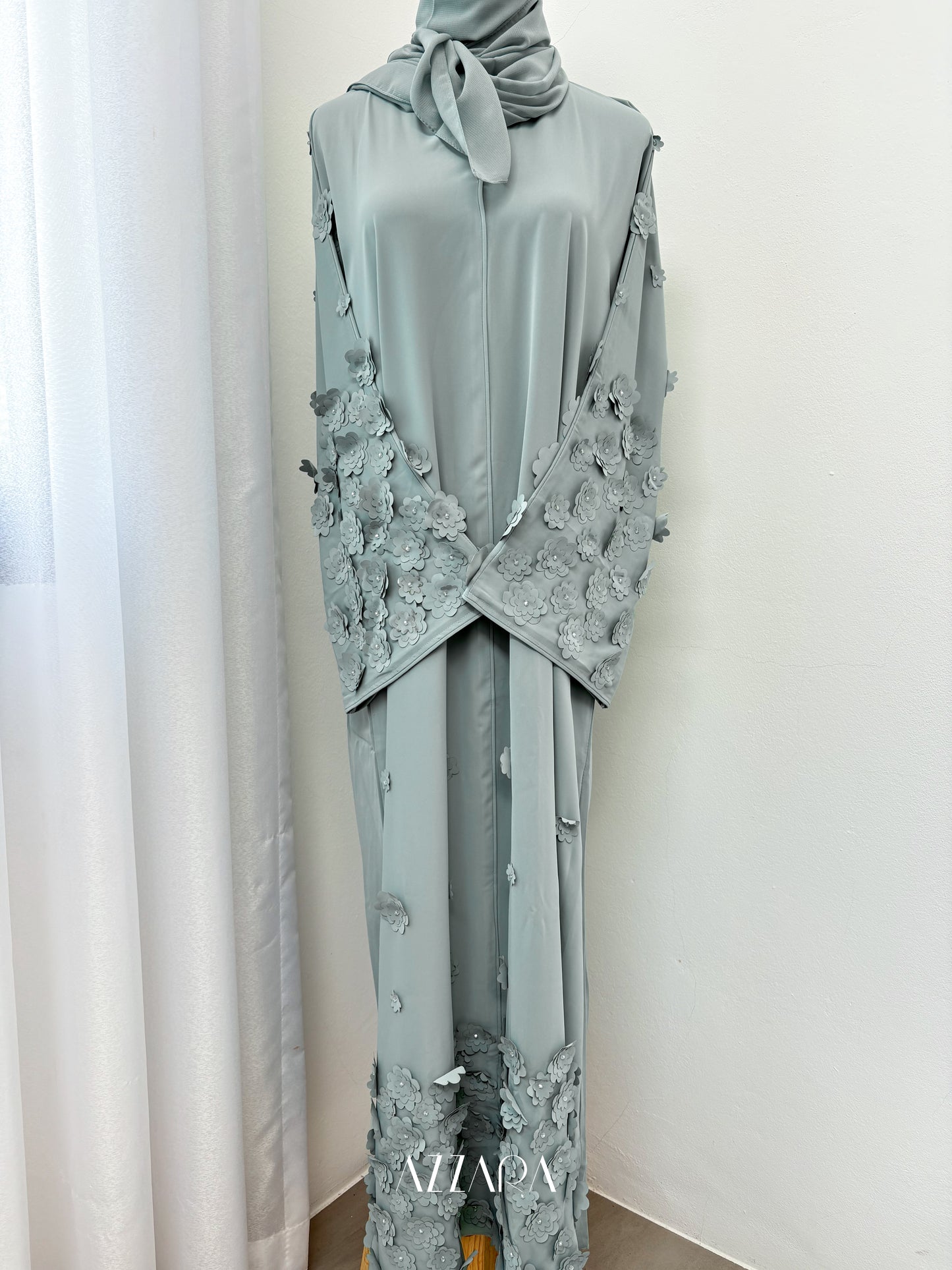 Sahara Abaya (D082) - Floral 3D in Blue