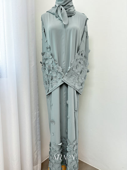 Sahara Abaya (D082) - Floral 3D in Blue