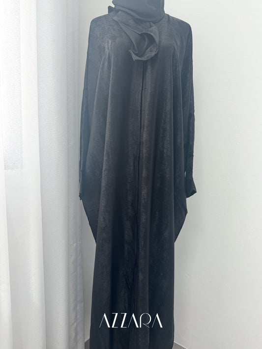 Sahara Abaya (D053)- Black on Black Shimmer Batwing
