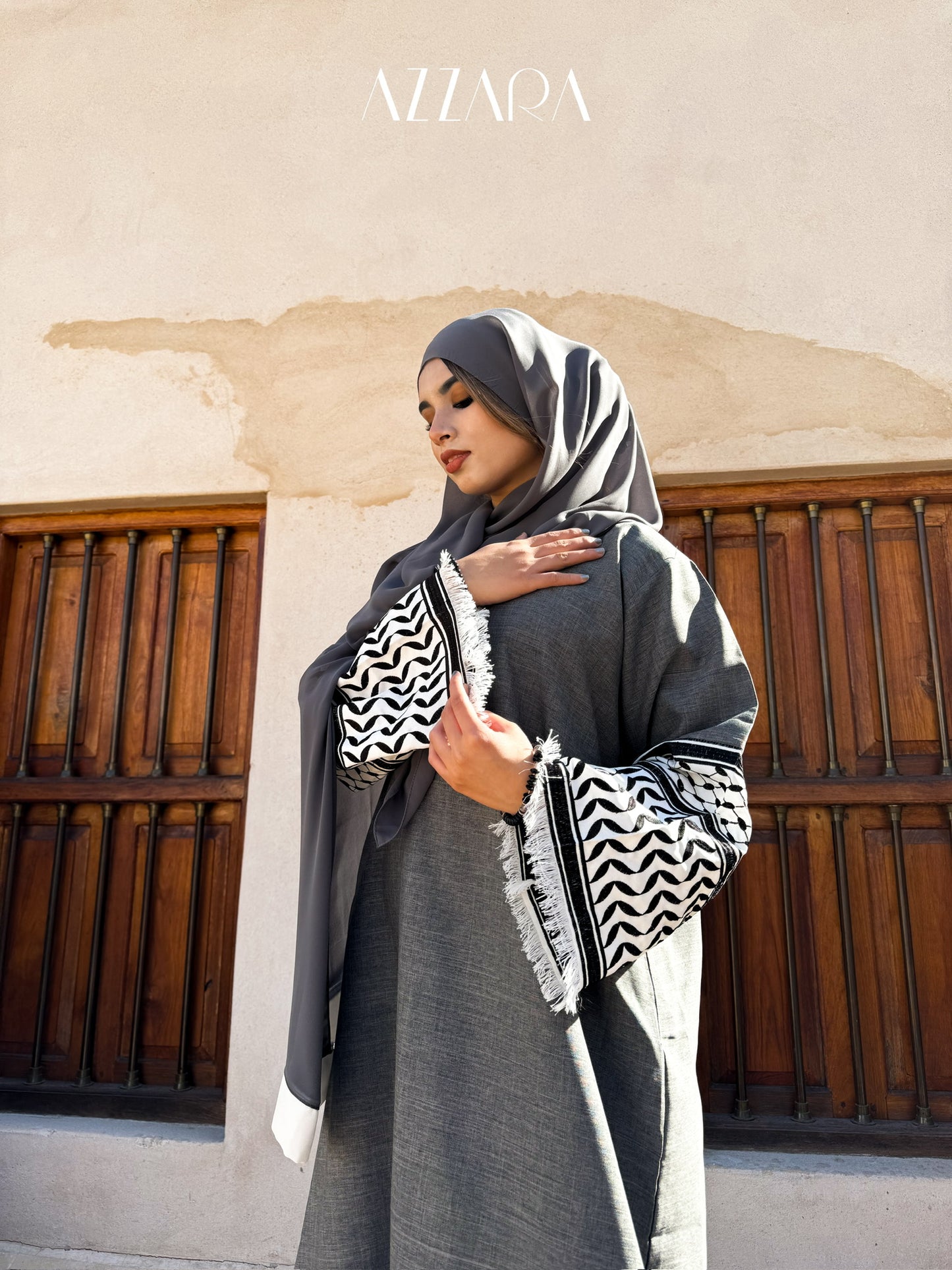 Jannah - Keffiyah Abaya (Grey)