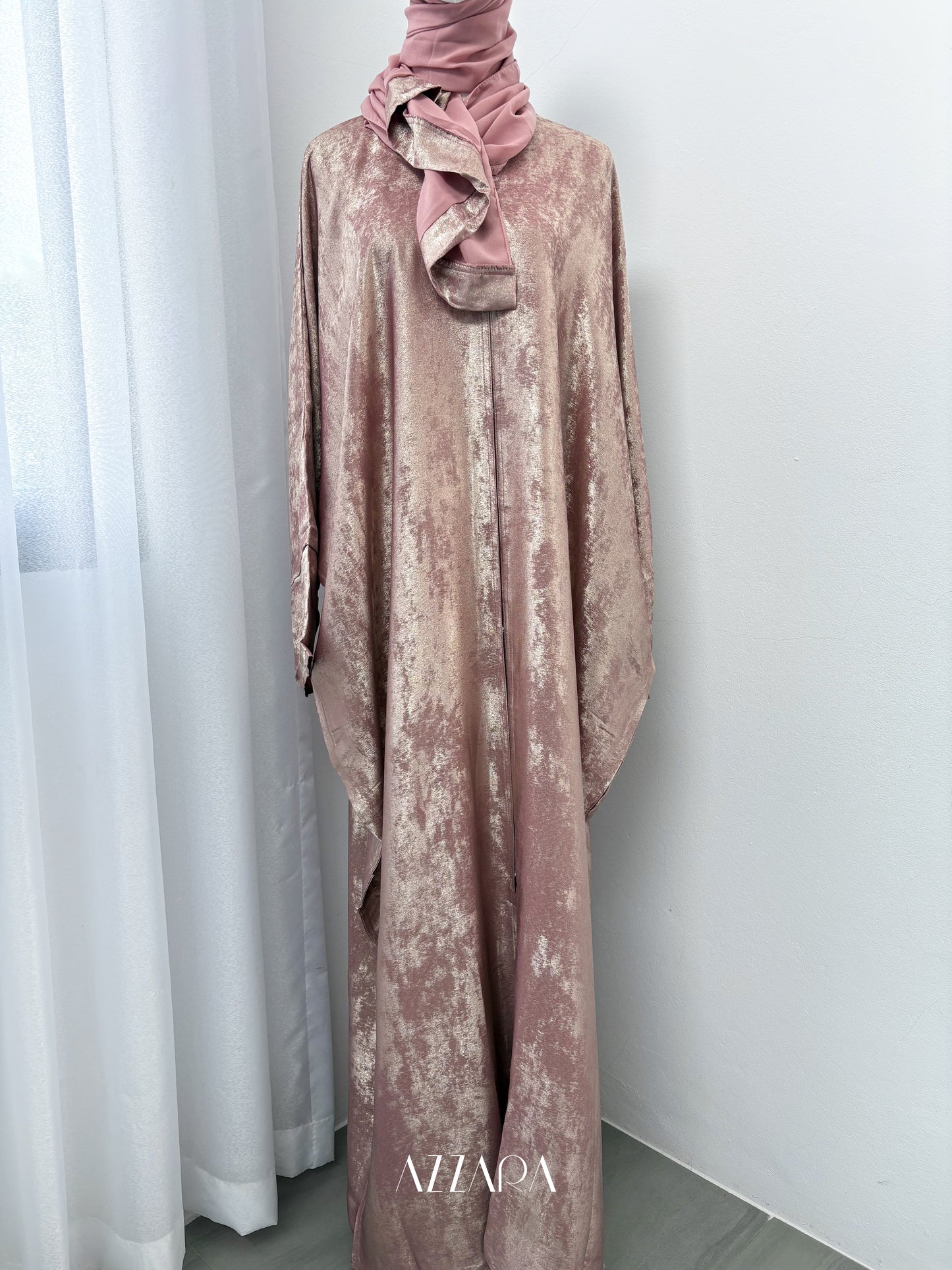 (D088) Sahara Abaya - Blush Pink Shimmer Batwing