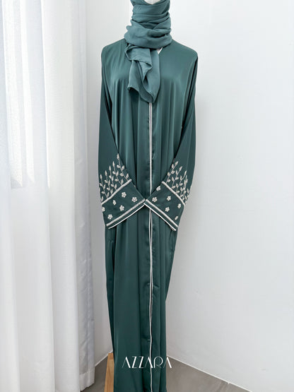 (D069) Sahara Abaya - Handworks Abaya (Petrol Cyan)