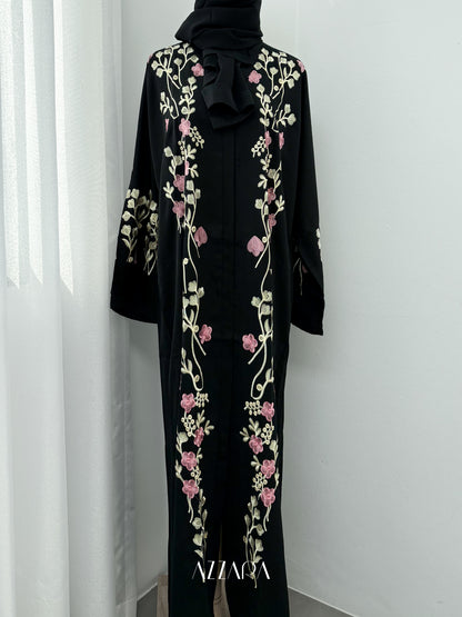 (D072) Sahara Abaya - Black Flower Embroidery