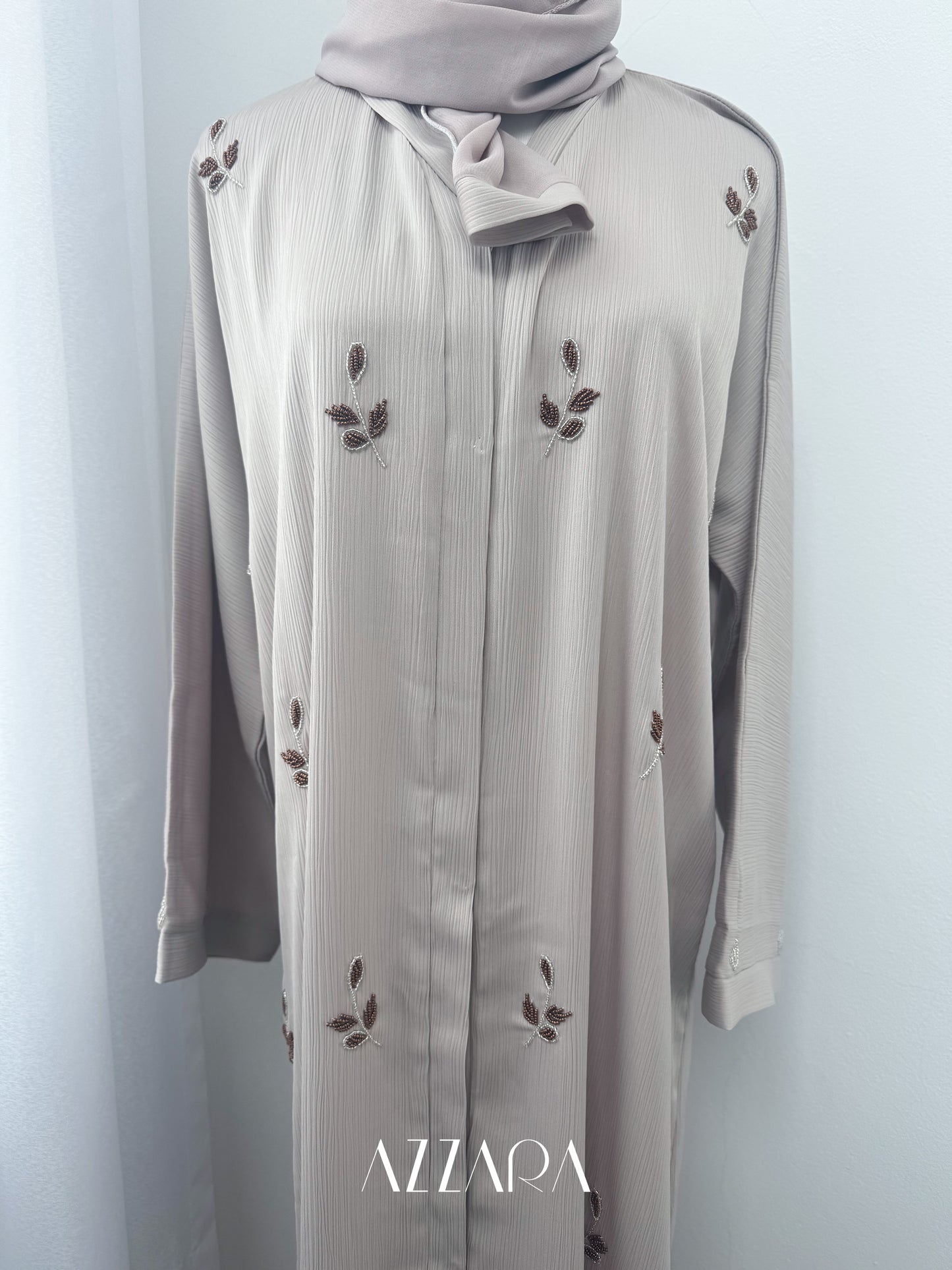 Sahara Abaya (D049) - Beige Flower Handworks Abaya