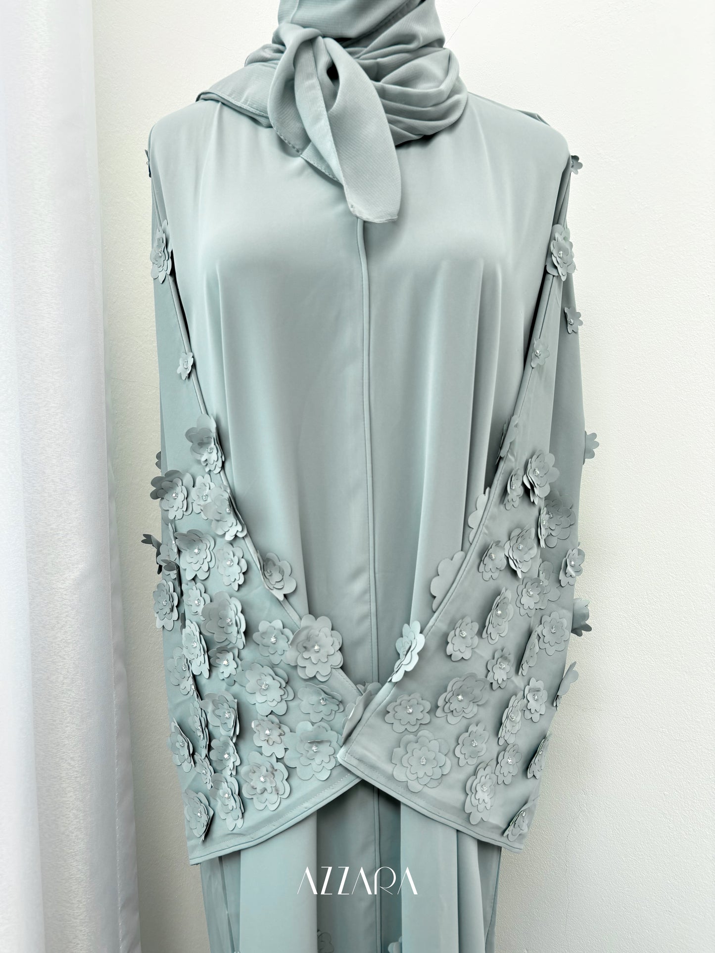 Sahara Abaya (D082) - Floral 3D in Blue