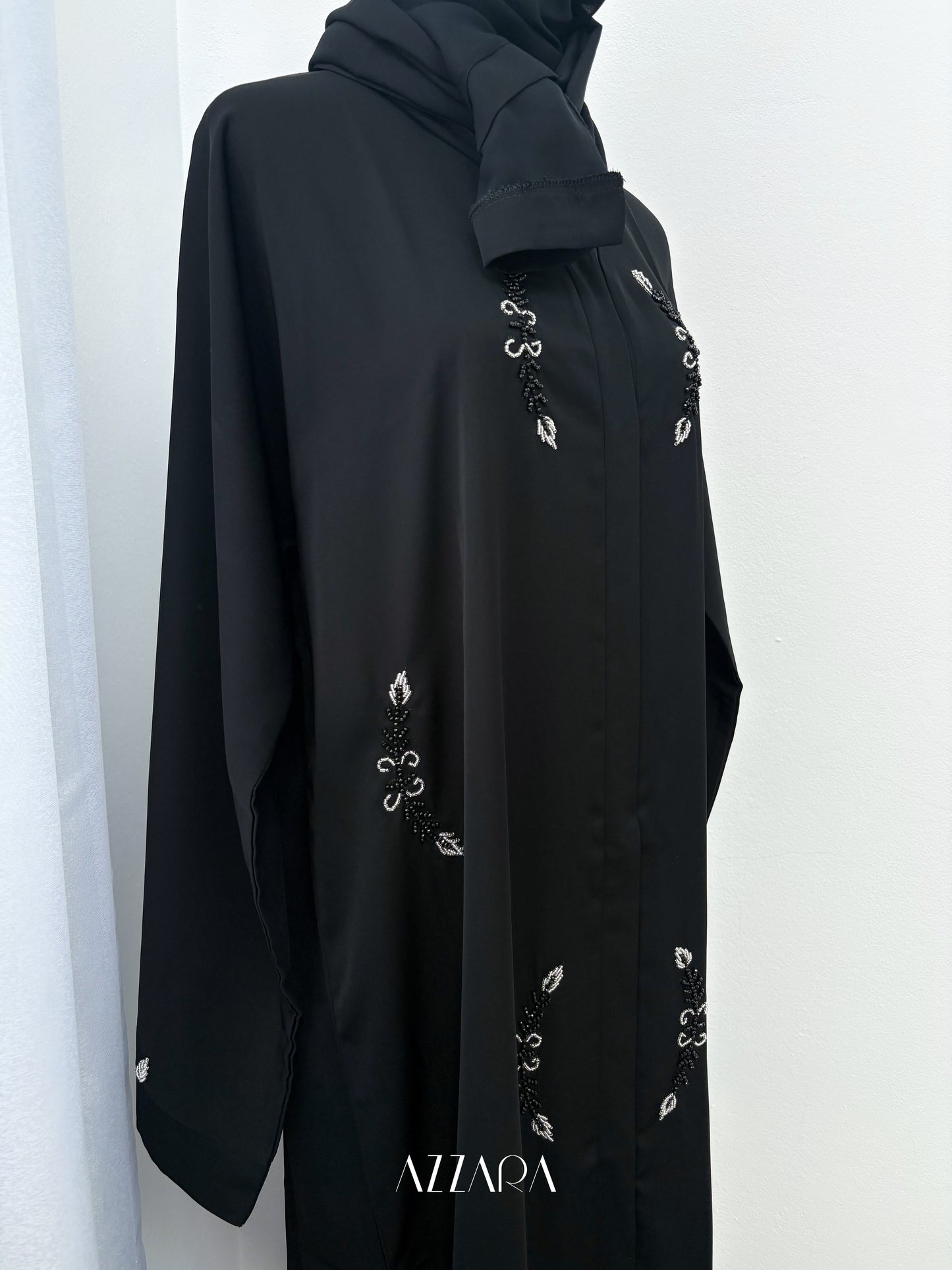 (D080) Sahara Abaya - Silver Handworks
