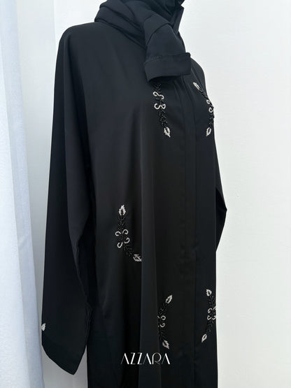 (D080) Sahara Abaya - Silver Handworks