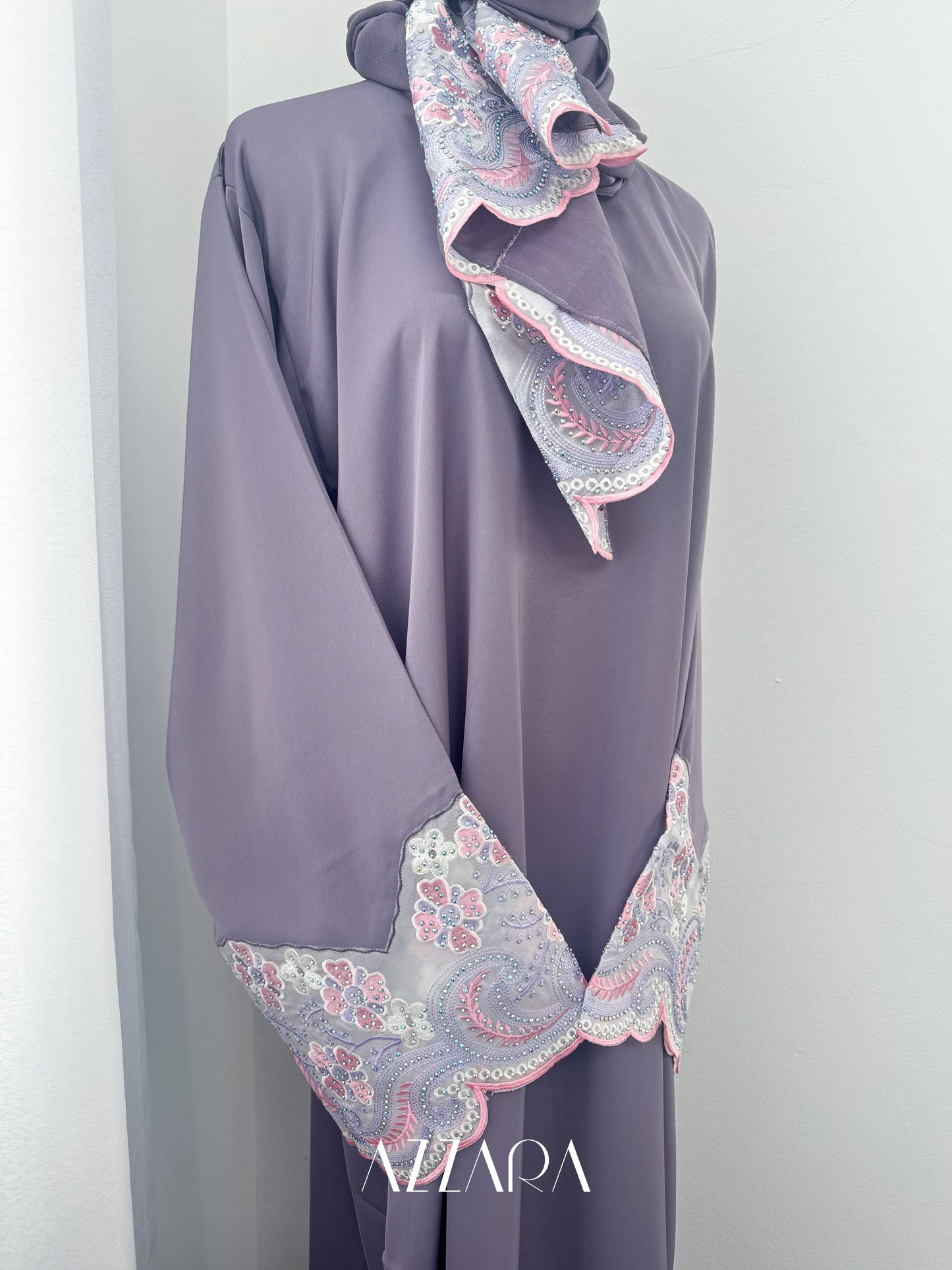 Sahara Abaya (D063) - Purple Floral Laces