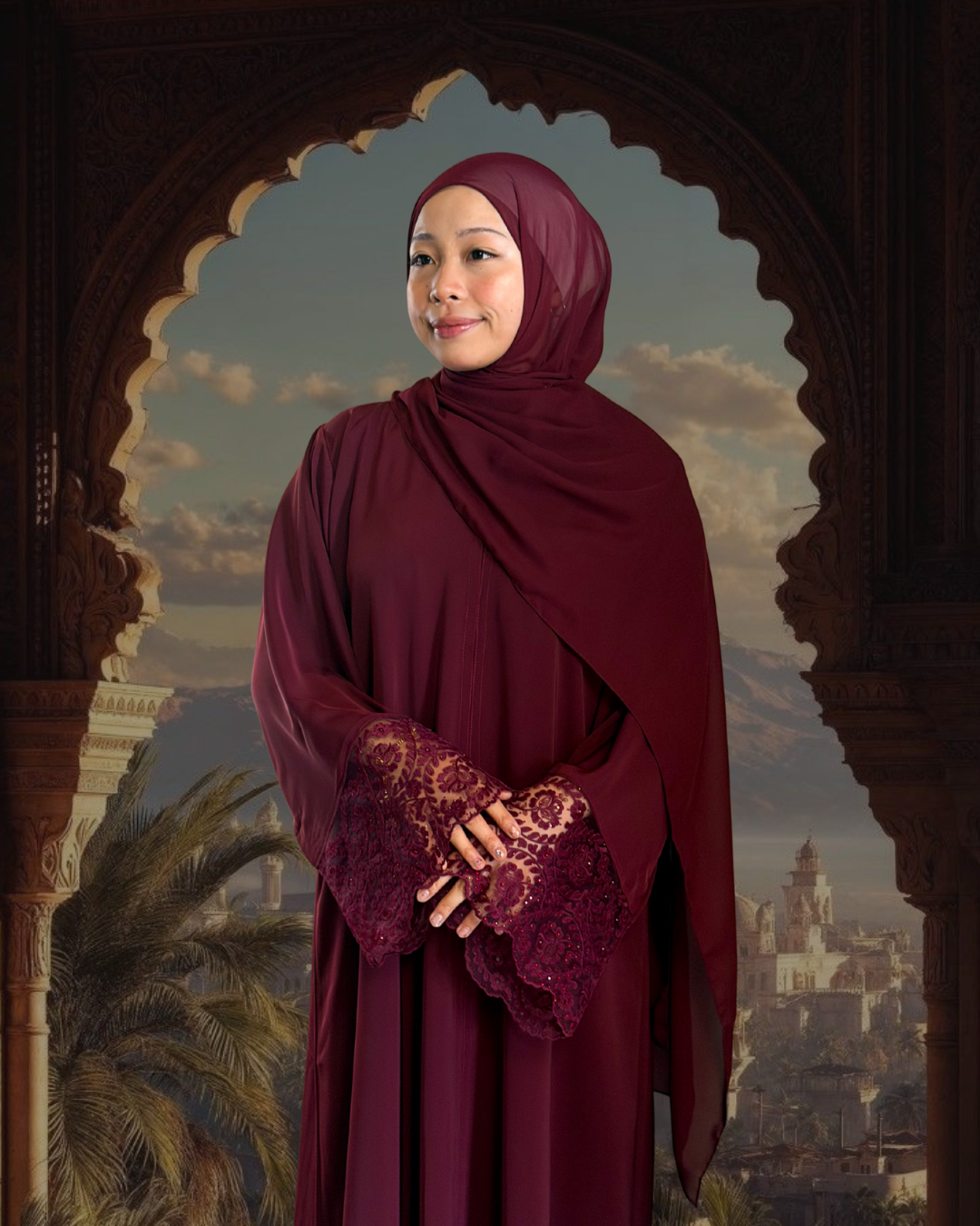 (L016) - Mardin Swarovski Lace in Burgundy