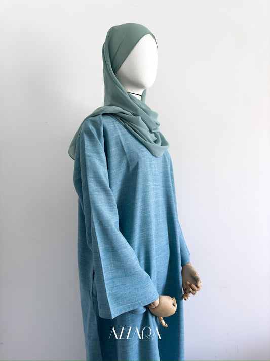 Modest Essential (F007) - Aqua Blue Linen Abaya