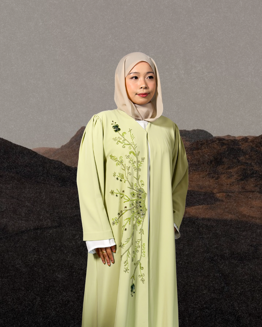 (P002) - Abaya Luxé Custom Made (Light Green)