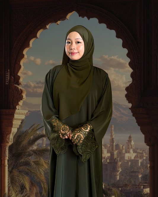 (L018) - Mardin Swarovski Lace in Dark Olive