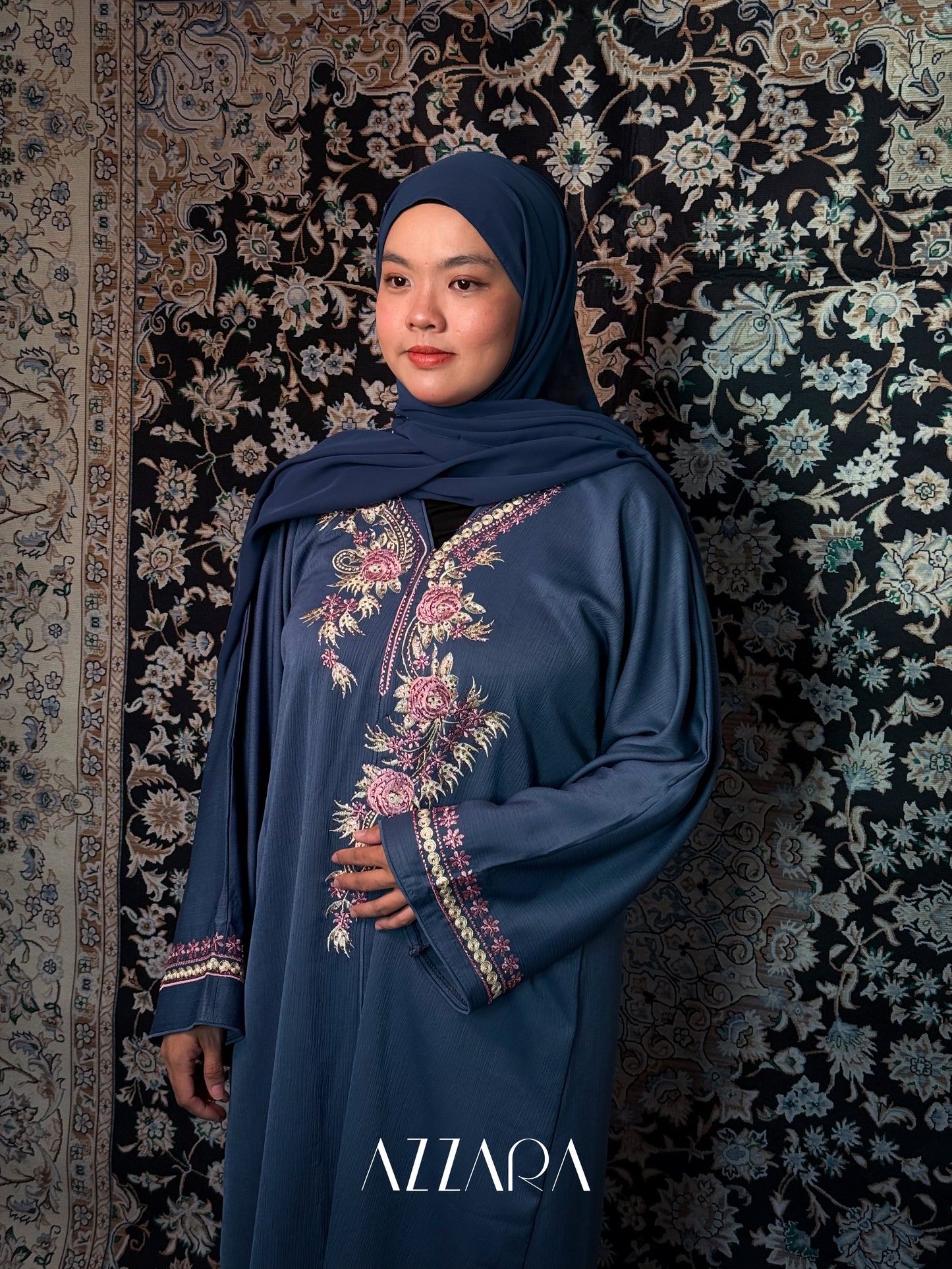 (N002) Luna Raudha - Sapphire Blue Embroidery + Crystal Stone