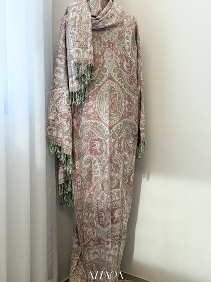 (P004) Pashmina Abaya - Pastel Apple Green & Pink