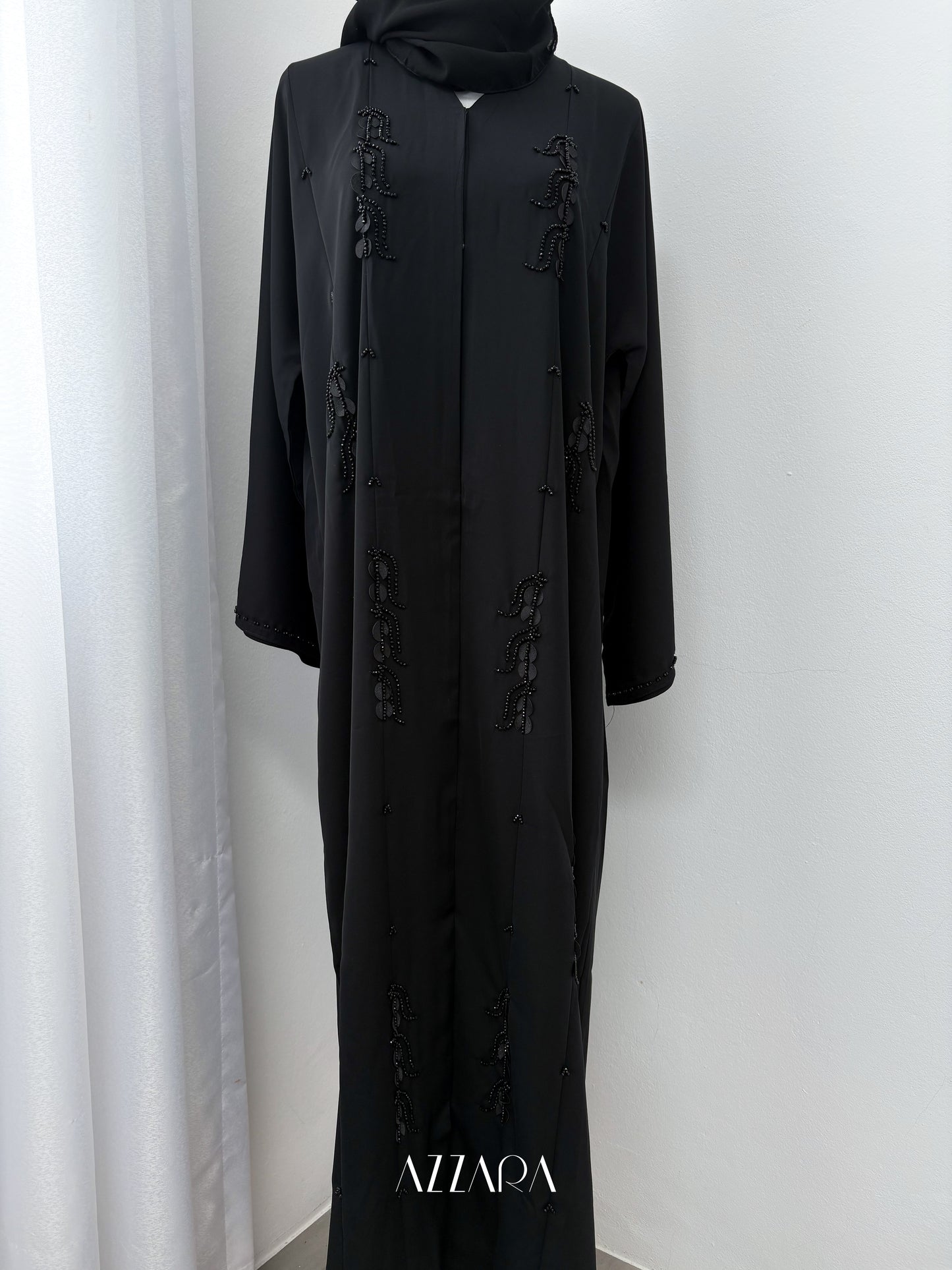(D081) Sahara Abaya - Black Handworks