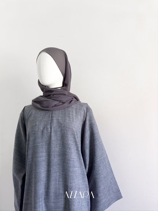 Modest Essential (F007) - Washed Blue Denim Linen Abaya