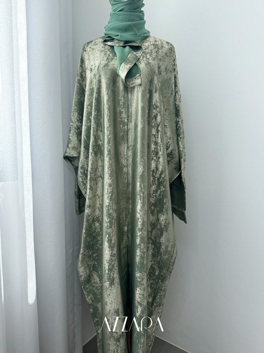 Sahara Abaya (D050) - Green Shimmer Batwing
