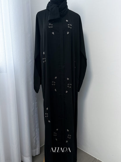 (D080) Sahara Abaya - Silver Handworks