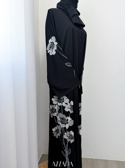 (D091) Sahara Abaya - Gray Flower Embroidery