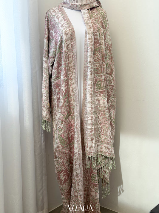 (P004) Pashmina Abaya - Pastel Apple Green & Pink