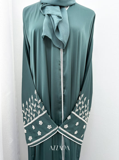 (D069) Sahara Abaya - Handworks Abaya (Petrol Cyan)