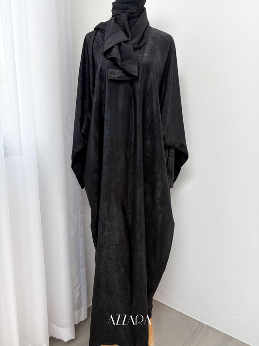 Sahara Abaya (D053)- Black on Black Shimmer Batwing