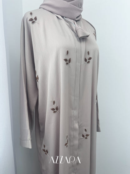 Sahara Abaya (D049) - Beige Flower Handworks Abaya