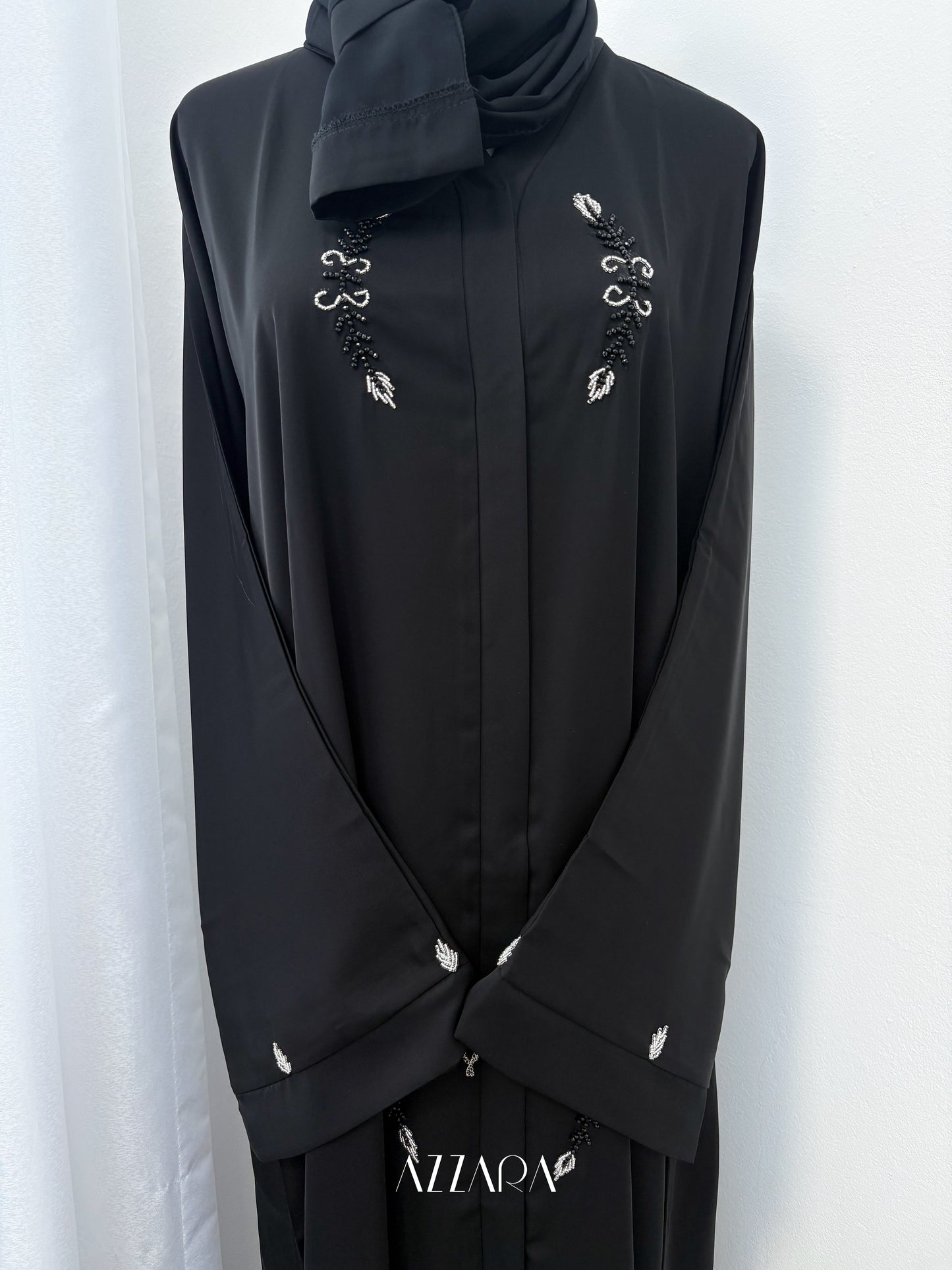 (D080) Sahara Abaya - Silver Handworks