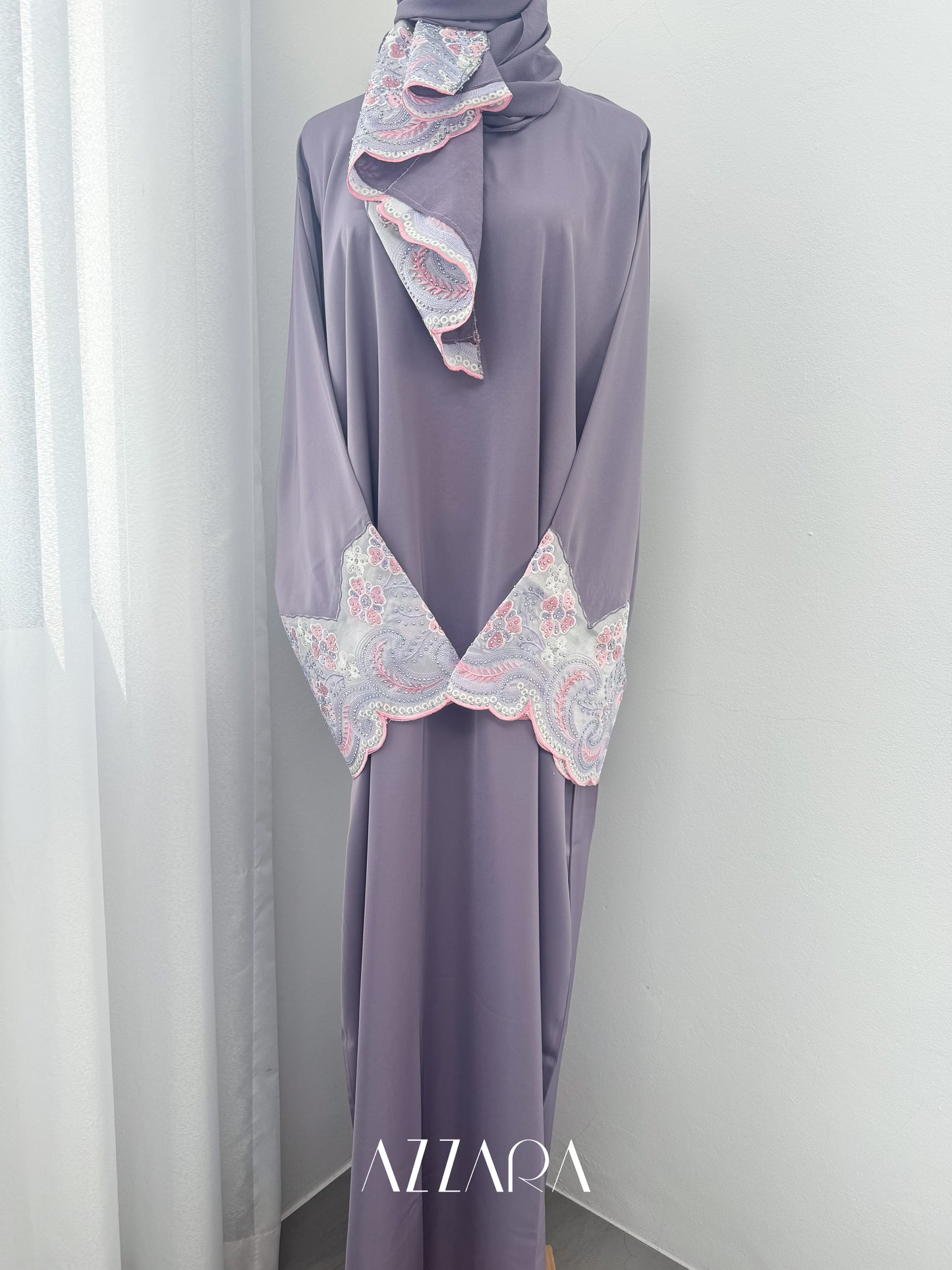 Sahara Abaya (D063) - Purple Floral Laces