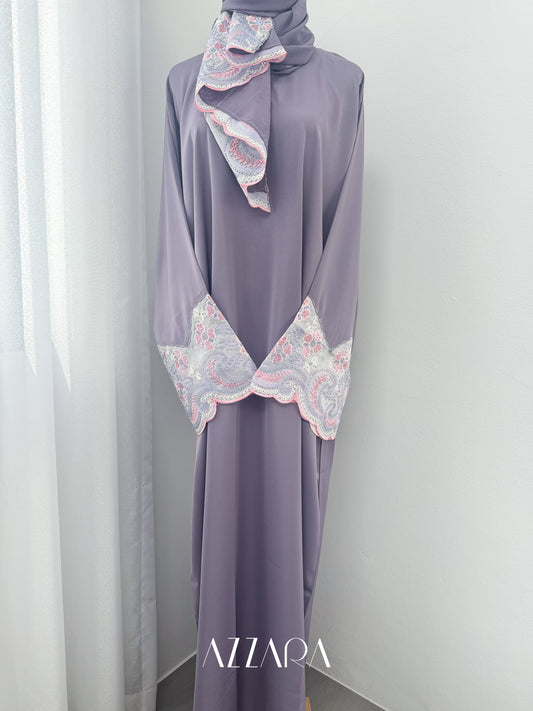 Sahara Abaya (D063) - Purple Floral Laces