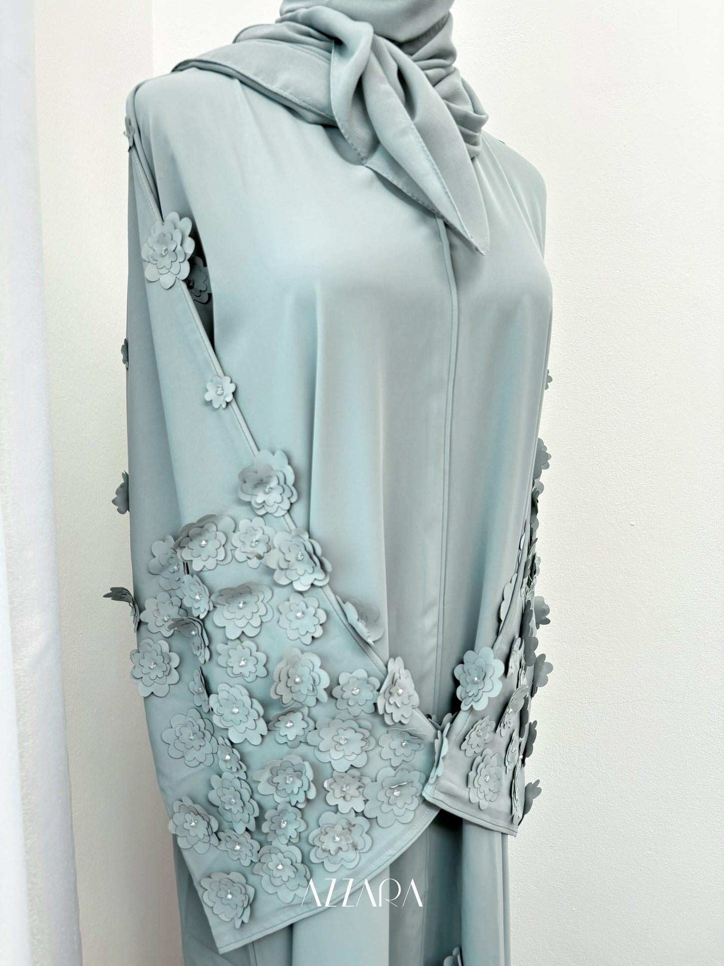 Sahara Abaya (D082) - Floral 3D in Blue