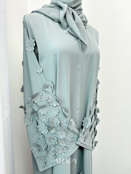 Sahara Abaya (D082) - Floral 3D in Blue