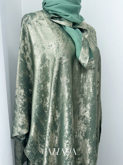 Sahara Abaya (D050) - Green Shimmer Batwing
