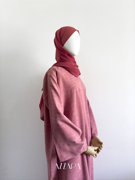 Modest Essential (F007) - Cherry Pink Linen Abaya
