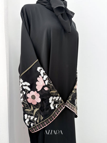 Sahara Abaya (D073) - Black Flower Hand Embroidery