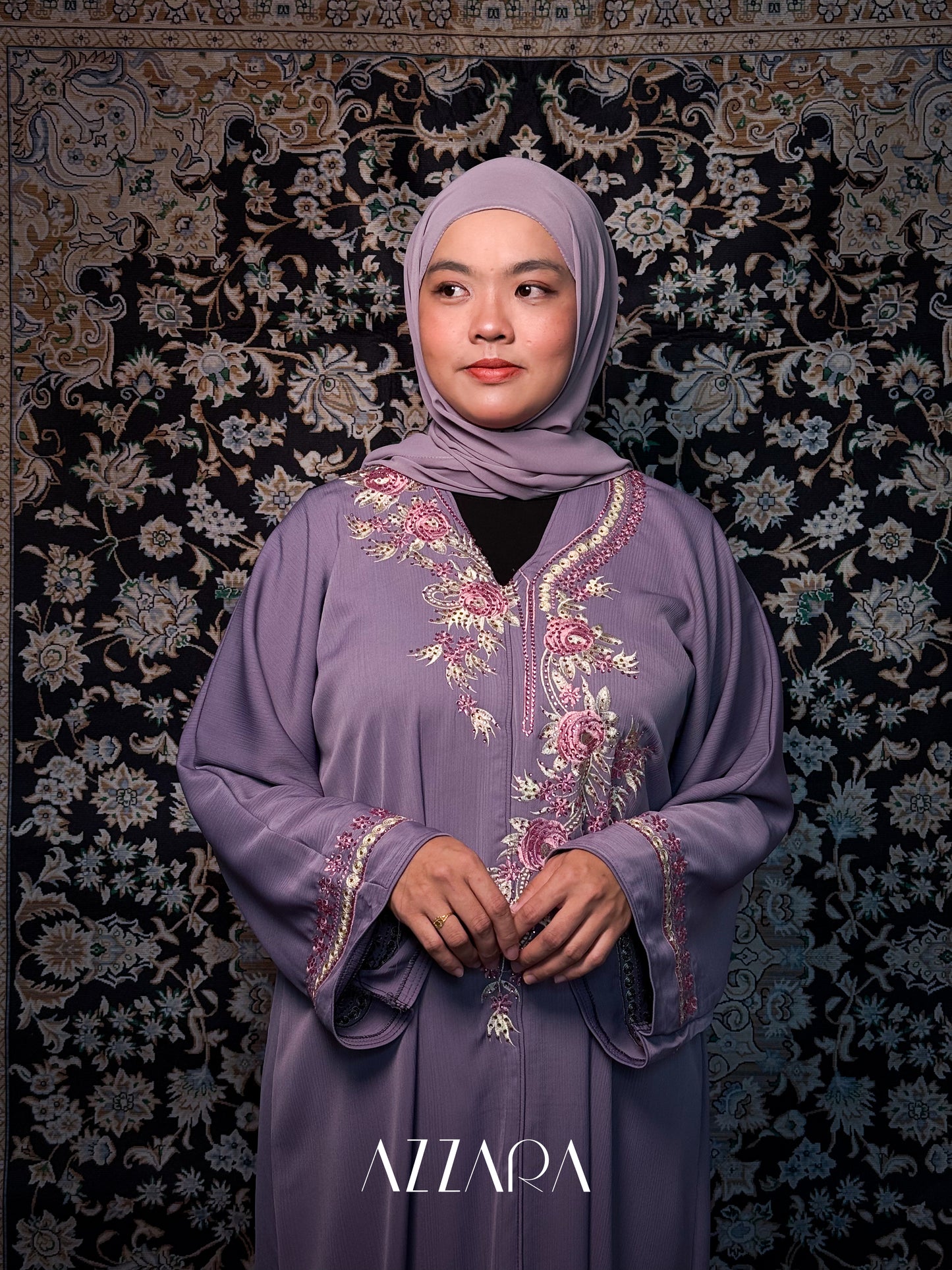 (N001) Luna Raudha - Dusty Purple Embroidery + Crystal Stone