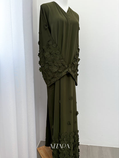 (D083) Sahara Abaya - Floral 3D in green