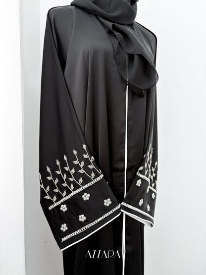 (D068) Sahara Abaya - Handworks Abaya (Black)