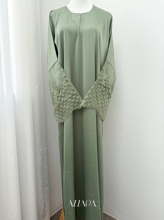 Sahara Abaya (D071) - Green lace abaya (No Hijab)