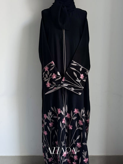 Ajman Abaya (A054) - Flower Embroidery