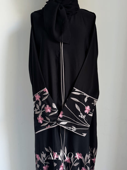 Ajman Abaya (A054) - Flower Embroidery