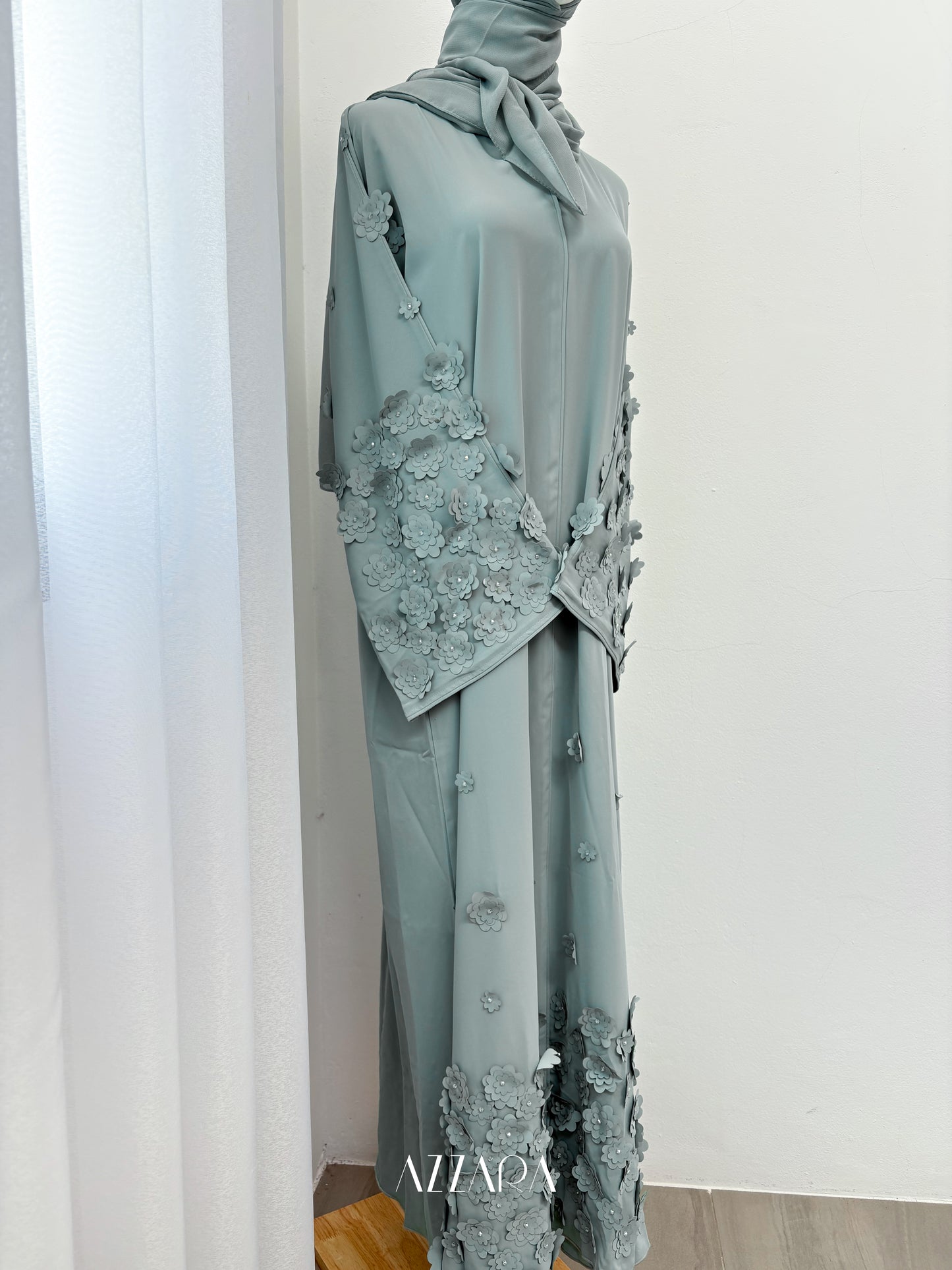 Sahara Abaya (D082) - Floral 3D in Blue