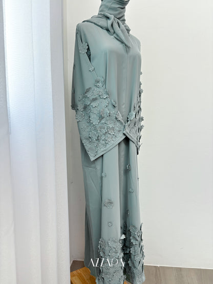 Sahara Abaya (D082) - Floral 3D in Blue