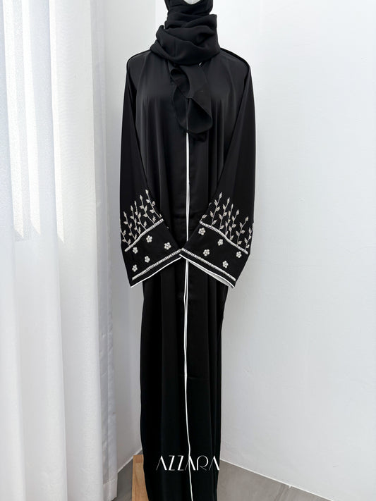 Sahara Abaya (D068) - Handworks Abaya (Black)