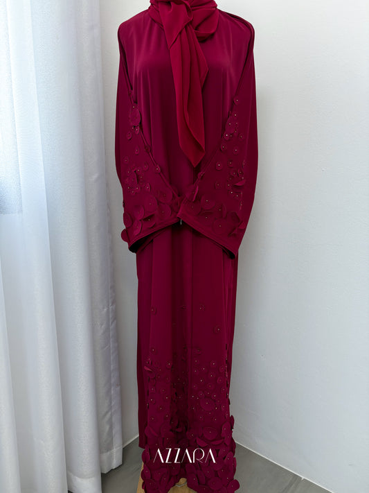 Sahara Abaya (D084) - Circle 3D in maroon